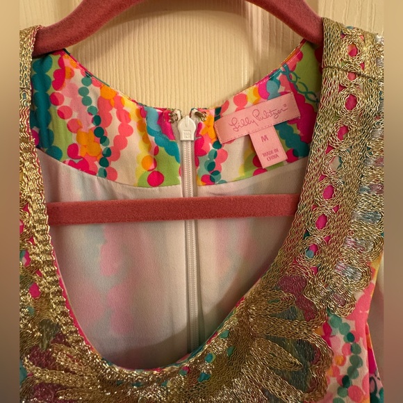 Lilly Pulitzer dressy swing dress with gold embroidered neckline size M - Picture 2 of 3